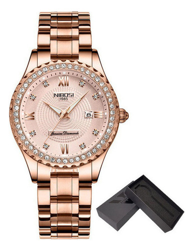 Reloj Nibosi Ni2357 Con Calendario Luminoso Con Diamantes