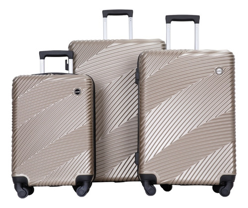 Set De Equipaje Rígido 3 Maletas 20,24 Y 28 Pulgadas Dorado Rayas