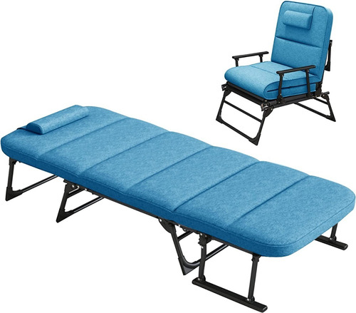 Cama Plegable Portatil Ajustable Color Azul Marca Barbella 