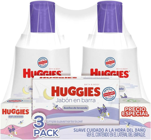 Huggies Kit Bebe Jabón, shampoo Y Crema Cuidado Relajante