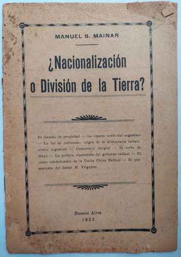 Nacionalizacion O Division De La Tierra Manuel Mainar 1933