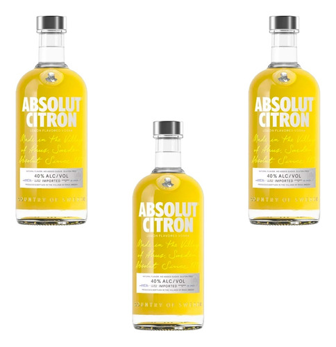 Vodka Absolut Citron Paquete De 3 Botellas 750 Ml