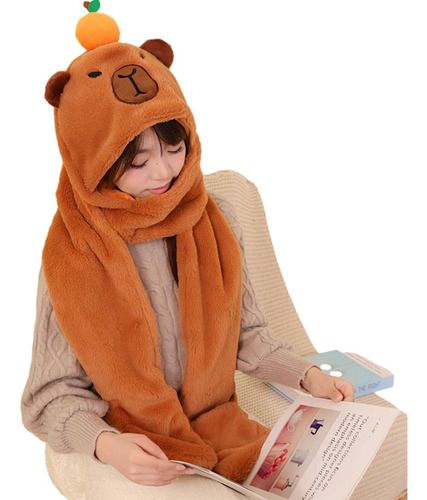 Conjunto De Bufanda Con Guantes Y Gorro Con Capucha Capibara