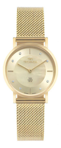 Relógio Dourado Feminino Technos Slim 2025ltx/1x Cor do fundo Champanhe