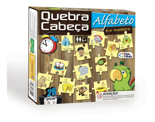 Jogo Quebra Cabeça Infantil Educativo Madeira Alfabeto 26pçs