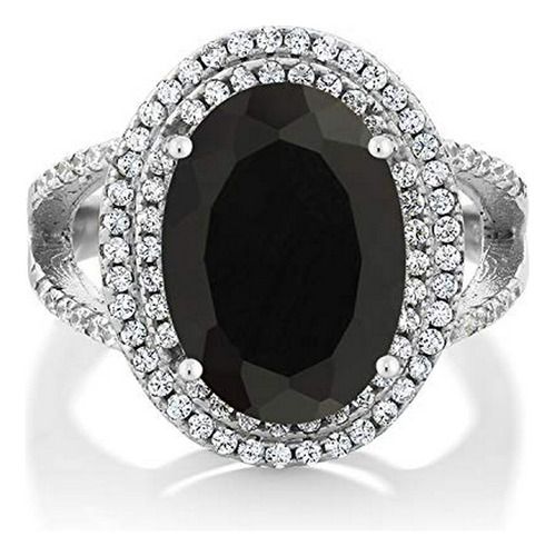 Anillo Plata 925 Ónix Negro Mujer 6.44 Cttw