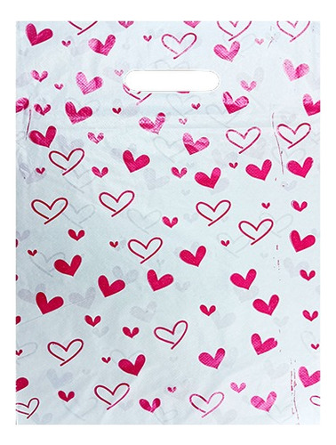 100 Bolsas Con Diseño Corazones Blanca De 25x35 Cm 