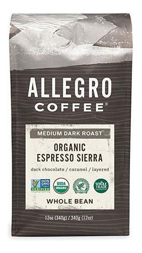 Allegro Café Orgánico Espresso Sierra Grano De Café, 12 Oz