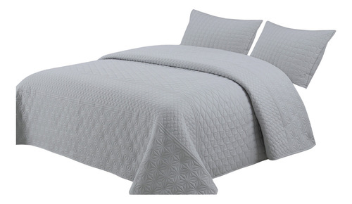 Cubrecama Quilt King Size 290x250 Extra Suave Con 2 Fundas Color Gris Claro Dubai