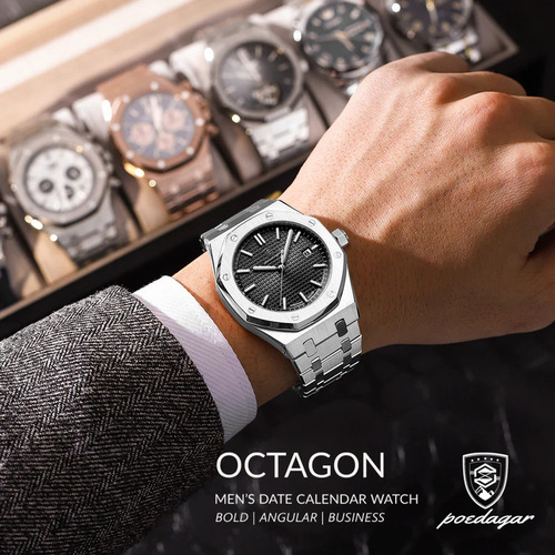 Reloj Poedagar Octagon! Hombre Acero Moderno Lujoso
