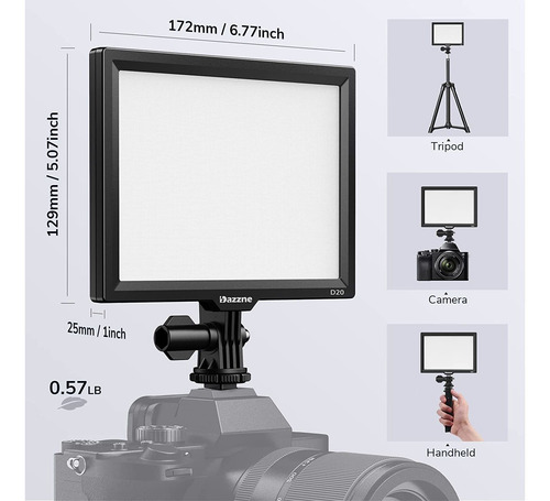 Panel De Luz De Video Led D20 Con Pantalla Lcd, 16 W, B...
