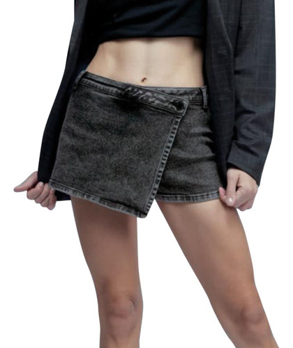 Falda Short Negro Denim C.regular Atmosphere Dnm 3742 Mujer