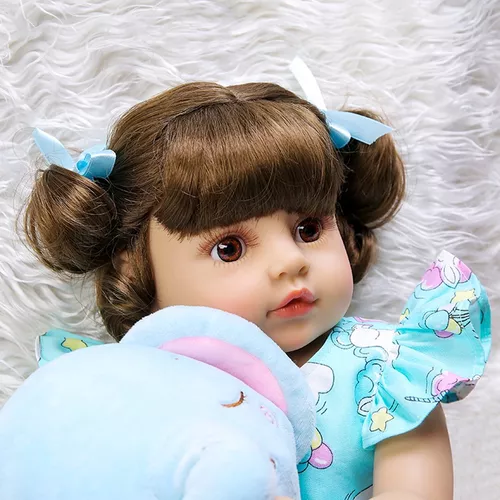 Boneca Bebê Reborn Silicone Menina Olhos Castanho