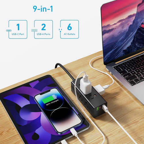 Multicontact 1.5m - 6 Tomas + 2 Usb - Extensión Eléctrica N