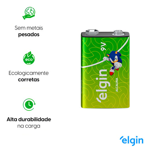 01 Pilha Bateria 9v Alcalina Elgin 1 Cartela
