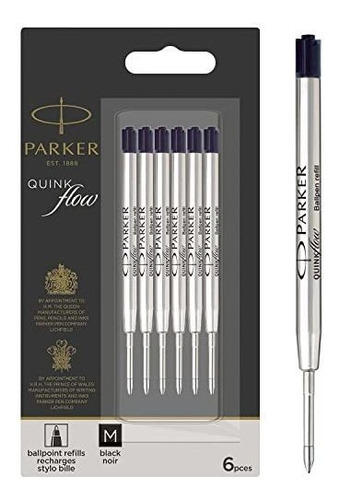 Parker Quinkflow Ballpoint Pen Ink Refills, Medium Tip, Blac