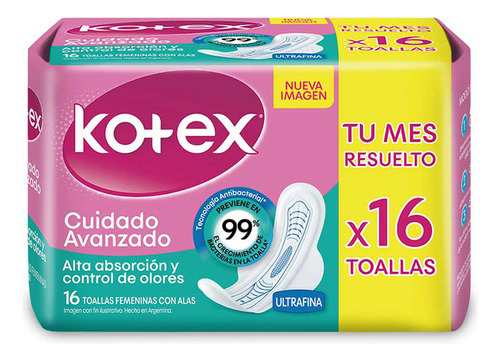 Imagen 3 de 3 de Kotex Toallas Femeninas Cuidado Avanzado Ultrafina X 16 Un