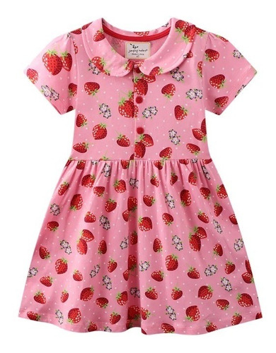 Vestido Niña De Algodón Con Botones Estampado De Frutillas