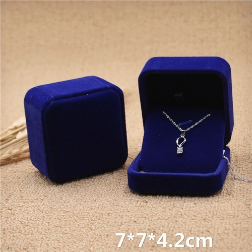 Imagen 7 de 7 de Caja De Terciopelo Anillo Aros Joyas Azul Oscuro 7x7x4cm