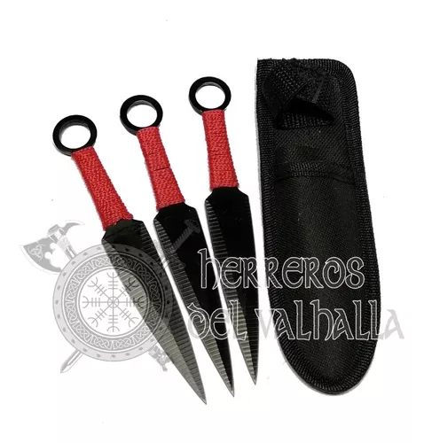 Set 3 Cuchillo Kunai Arrojadizos Ninja Orange Con Funda