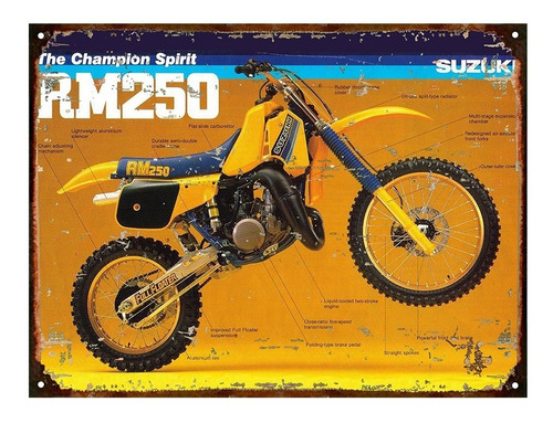 Cartel De Chapa Vintage Moto Suzuki Rm 250