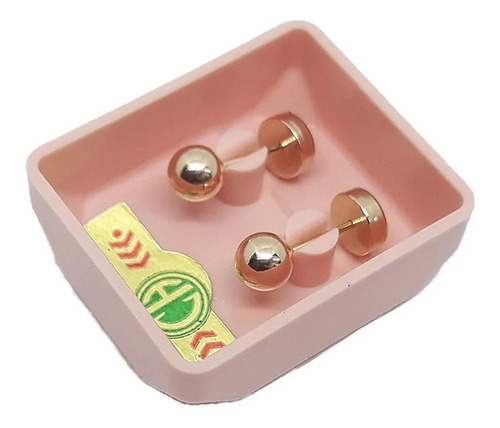 Imagen 3 de 7 de Aros Abridores Bebe Ch Perno Oro 18kts Bolitas 4mm Cod 304