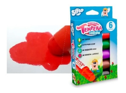 Imagen 1 de 1 de Tempera Solida 6 Colores Clasicos Listo Para Usar Lavable