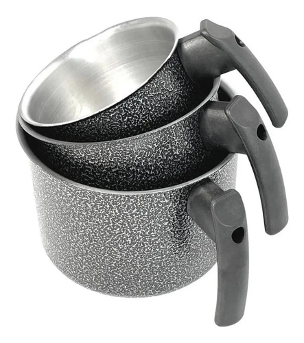 Conjunto 3 Peças Caneca Leiteira Fervedor Craqueado Alumínio Preto