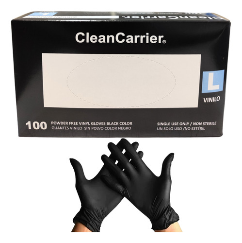 Guantes Vinilo Negro Sin Polvo Cleancarrier Caja 100 Un.