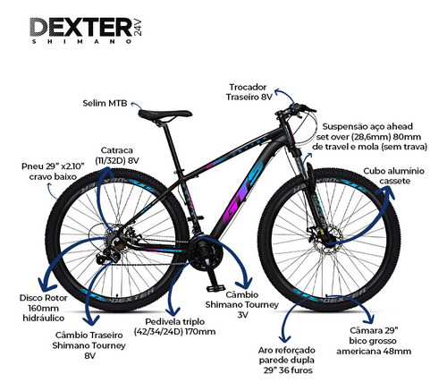 Bicicleta Gts Dexter 21v Aro 29 Shimano Freio Hidraulico
