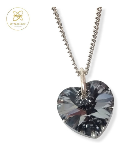Imagen 5 de 7 de Cadena Plata Con + Corazon Cristal Swa Humo 10mm