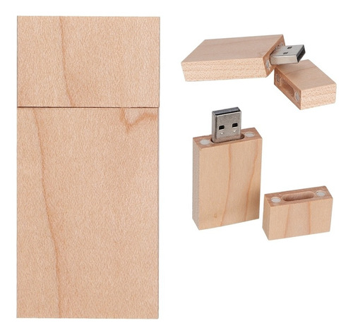 Caja De Almacenamiento De Unidad Portátil Usb De Madera Cuad