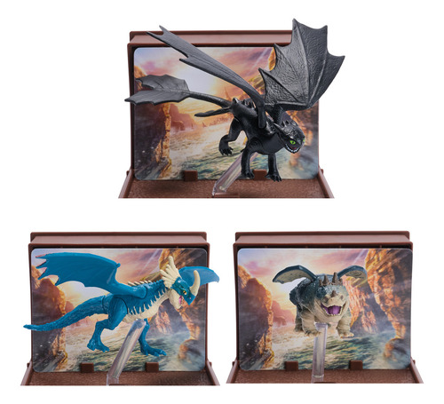 Dreamworks, Dragons, How to Train Your Dragon, Universo de Berk: Set del Libro de los dragones, 3 dragones coleccionables y cartas con soportes de exhibición para niños a partir de 4 años
