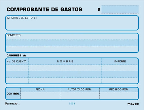 Comprobante De Gastos Block De 50 Hojas, Blister De 5 Blocks