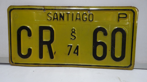 Placa Patente Antigua Chilena, Santiago 74.
