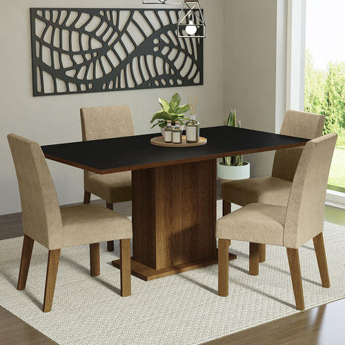 Mesa de Comedor 4 Sillas Keila Madesa Color Rústico/Negro/Imperial