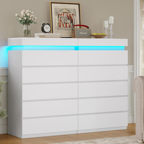 Haumous Cómoda Alta De 5 Cajones Con Luz Led Blanco