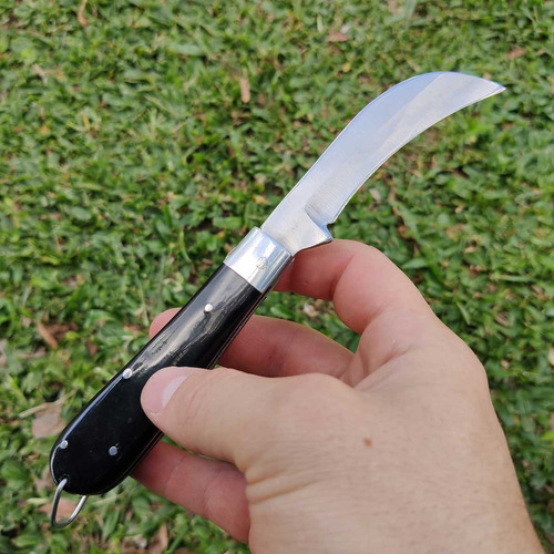 Canivete Britola Foice Bolso Aço Inox 420 Clip Cabo Chifre