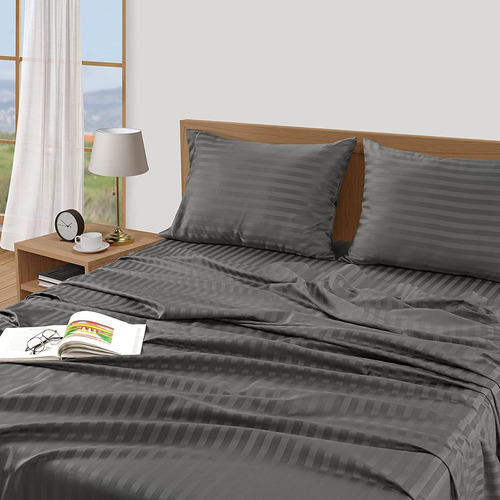 Juego De Sabanas Doble Sateen Stripe Karytex - Negro