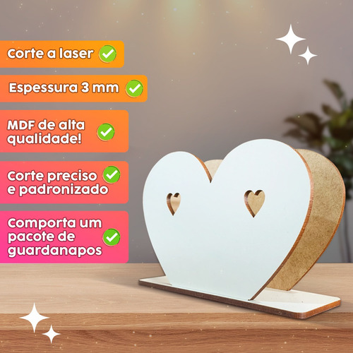 Porta Guardanapo Temático Kit 45 Un Mdf 12x8cm Coração
