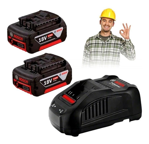 Kit Starter X2 Baterías 18v 4ah + Cargador Rap 8a Bosch 18v