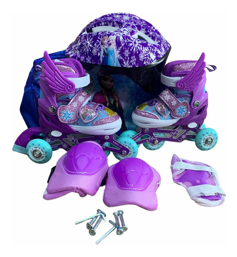 Patines Frozen Para Niñas Ajustables + Casco + Protecciones