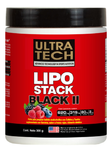 Lipo Stack Black 2 En Polvo X 300 G Lipotropico Ultra Tech