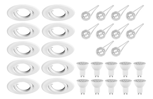 Pack X 10 Spot Blanco Embutir Móvil Dicroica Led 7w Luz Día Fría Zócalo Cerámico Gu10 Apto Yeso