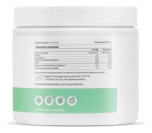 Magno-n L-treonato De Magnesio Magtein & Gaba 180gr Mora