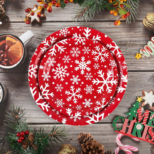 48 Platos De Papel De Copo De Nieve Para Fiesta De Navidad,