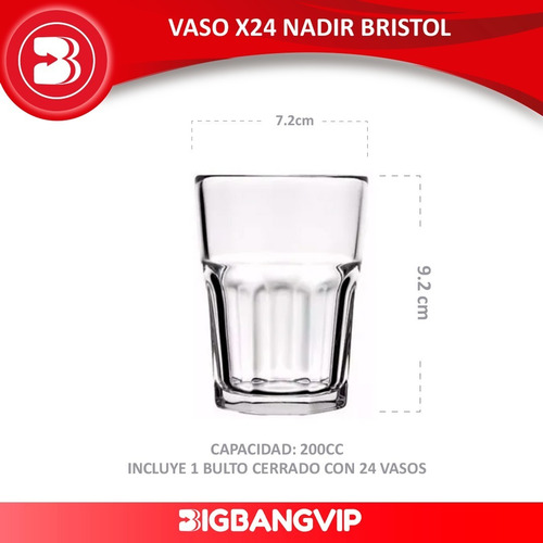 Imagen 2 de 6 de Vaso X24 Nadir Bristol Soda 200c Vidrio 2111 Evento Jugo Agu