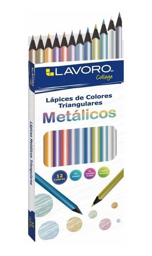 Lapices De Colores 12 Largo Triangular Metalicos Lavoro