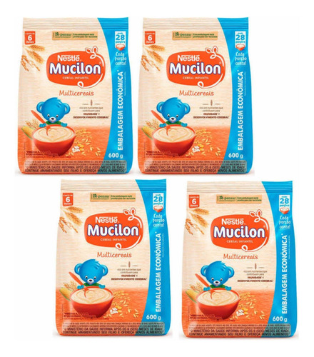 Kit C/4 Cereal Infantil  Mucilon Multicereais Pacote 600 G