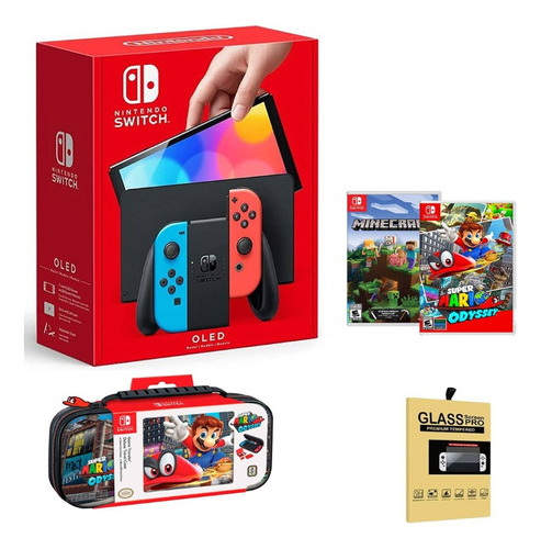 Nintendo Switch Oled Neón + 2 Videojuegos Con Estuche Mario 